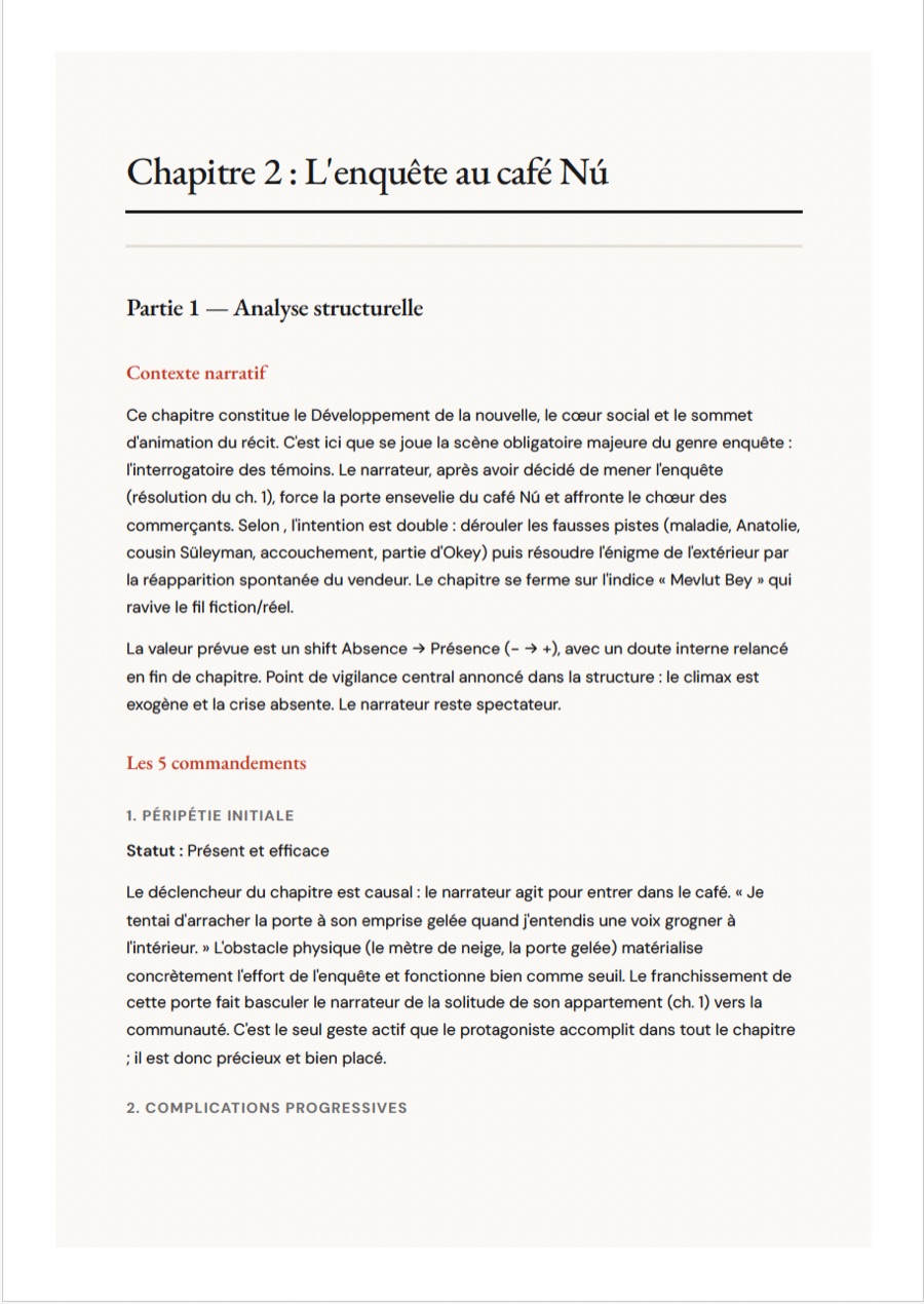 Aperçu de l'analyse narrative, chapitre par chapitre